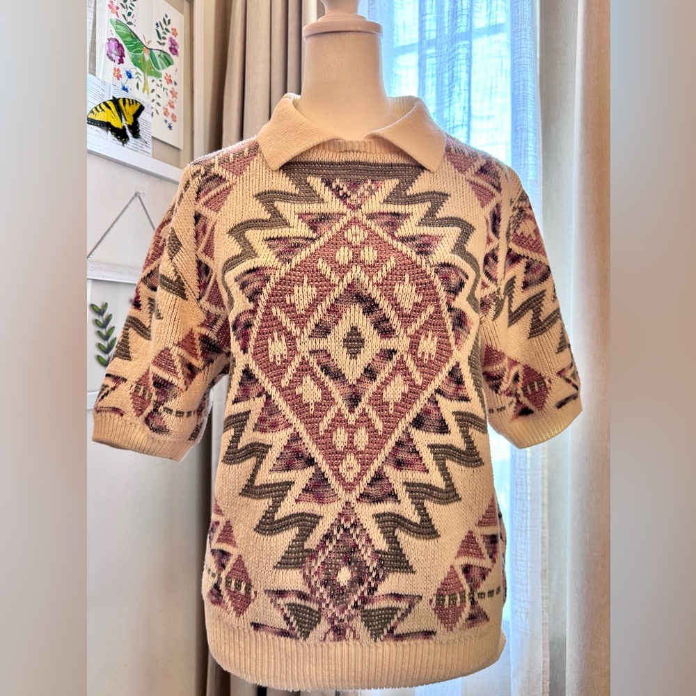 Vintage 1980s 100% Cotton Alfred Dunner Pastel Aztec Southwestern Sweater